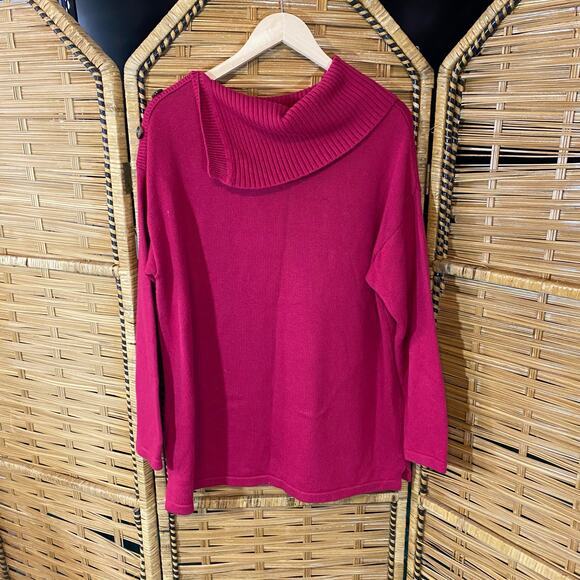 Chico’s Pink Button Cowl Neck Sweater Tunic Size 2 Large Pockets Cozy Knit - Picture 8 of 8